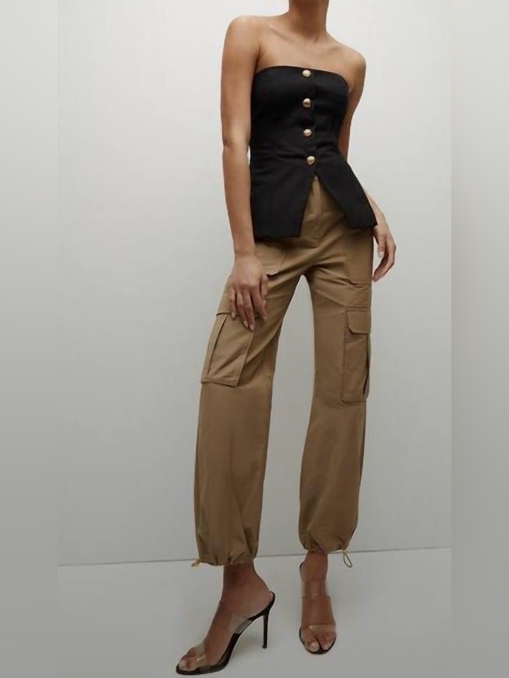 Veronica Beard Daria Cargo Pants Sepia Utility Drawstring Ankle Size 8 NWT